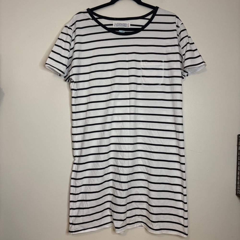 VTG Victorias‎ Secret Country Striped T Shirt Dress Casual Comfy Black White